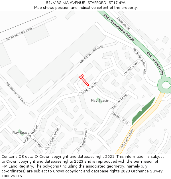 51, VIRGINIA AVENUE, STAFFORD, ST17 4YA: Location map and indicative extent of plot