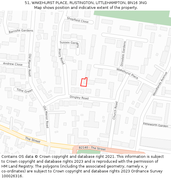 51, WAKEHURST PLACE, RUSTINGTON, LITTLEHAMPTON, BN16 3NG: Location map and indicative extent of plot