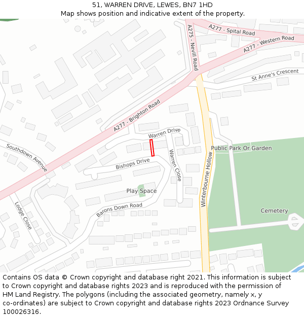 51, WARREN DRIVE, LEWES, BN7 1HD: Location map and indicative extent of plot