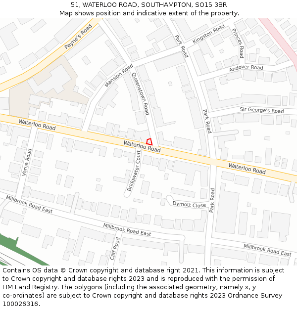 51, WATERLOO ROAD, SOUTHAMPTON, SO15 3BR: Location map and indicative extent of plot