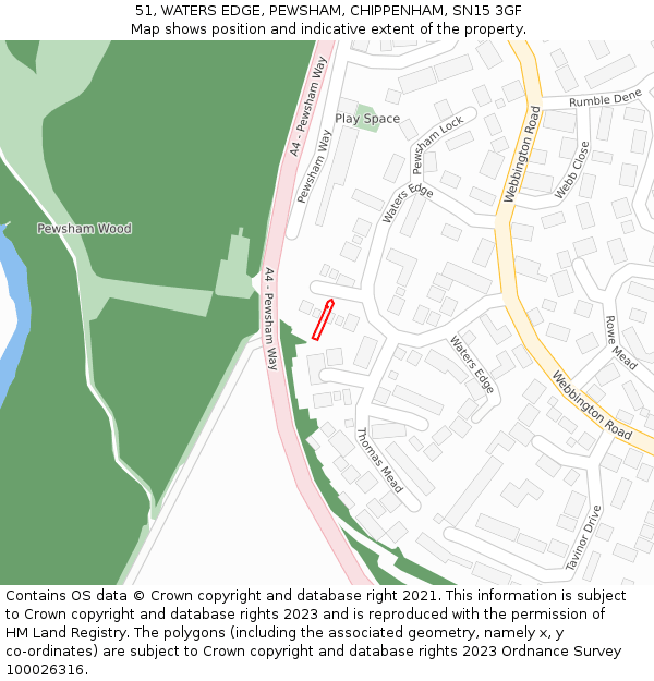 51, WATERS EDGE, PEWSHAM, CHIPPENHAM, SN15 3GF: Location map and indicative extent of plot