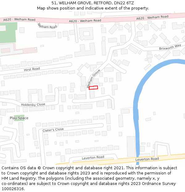 51, WELHAM GROVE, RETFORD, DN22 6TZ: Location map and indicative extent of plot