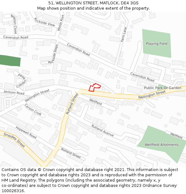51, WELLINGTON STREET, MATLOCK, DE4 3GS: Location map and indicative extent of plot