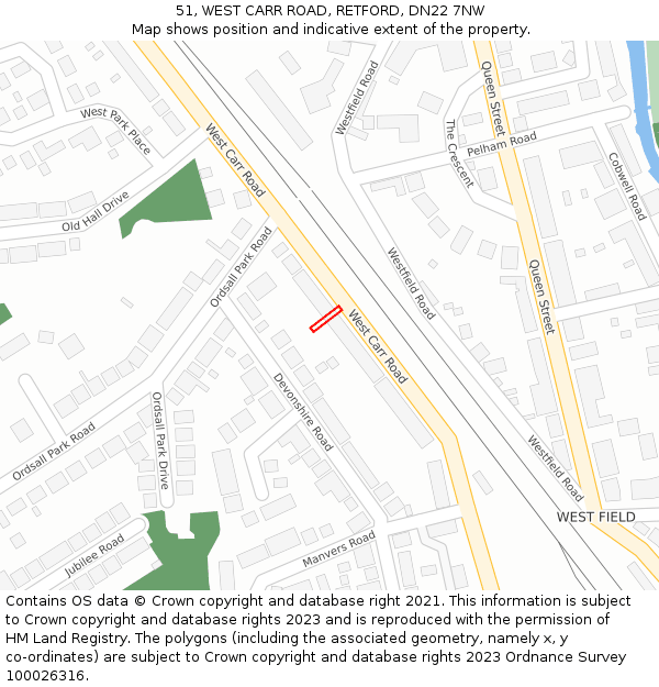 51, WEST CARR ROAD, RETFORD, DN22 7NW: Location map and indicative extent of plot