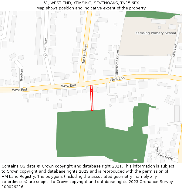 51, WEST END, KEMSING, SEVENOAKS, TN15 6PX: Location map and indicative extent of plot