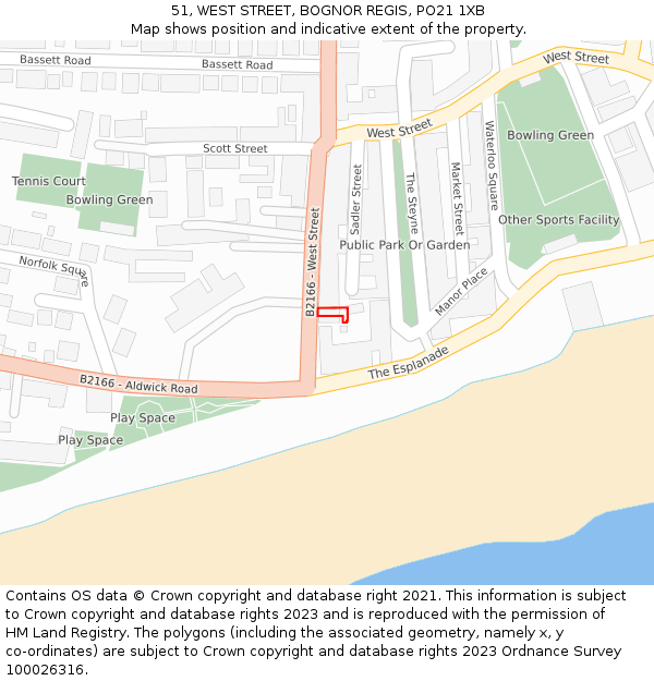 51, WEST STREET, BOGNOR REGIS, PO21 1XB: Location map and indicative extent of plot