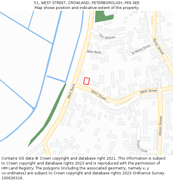 51, WEST STREET, CROWLAND, PETERBOROUGH, PE6 0EE: Location map and indicative extent of plot