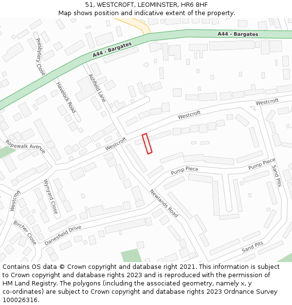 51, WESTCROFT, LEOMINSTER, HR6 8HF: Location map and indicative extent of plot
