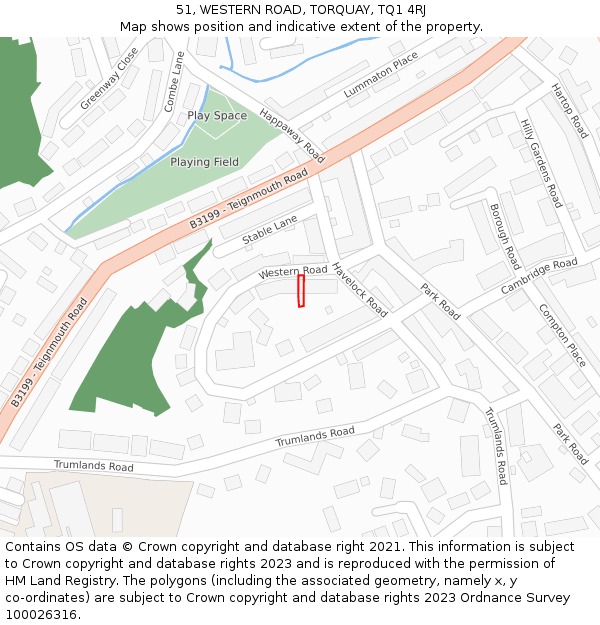 51, WESTERN ROAD, TORQUAY, TQ1 4RJ: Location map and indicative extent of plot