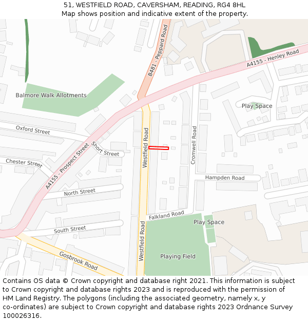 51, WESTFIELD ROAD, CAVERSHAM, READING, RG4 8HL: Location map and indicative extent of plot
