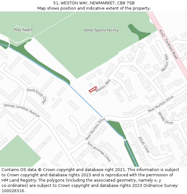 51, WESTON WAY, NEWMARKET, CB8 7SB: Location map and indicative extent of plot