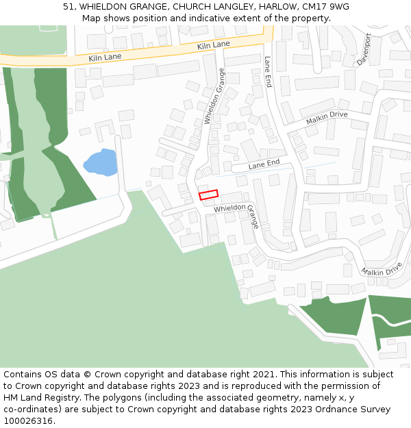 51, WHIELDON GRANGE, CHURCH LANGLEY, HARLOW, CM17 9WG: Location map and indicative extent of plot