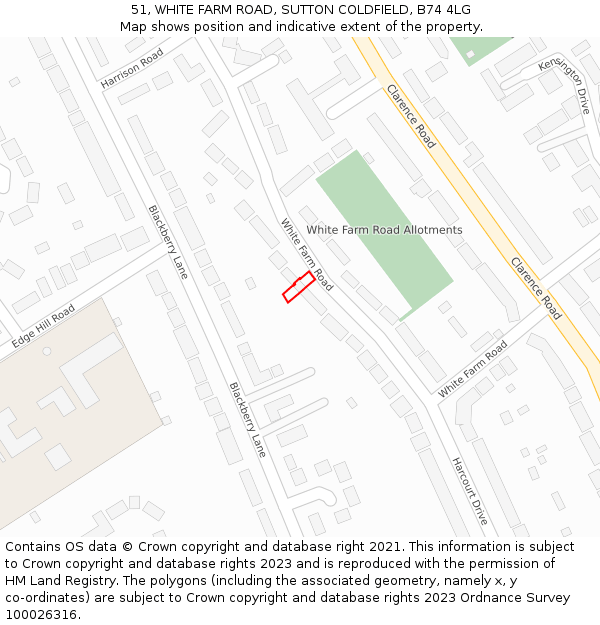 51, WHITE FARM ROAD, SUTTON COLDFIELD, B74 4LG: Location map and indicative extent of plot