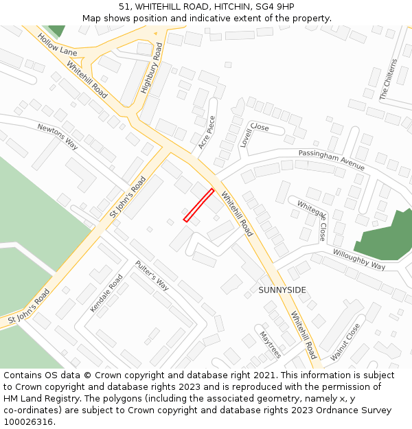 51, WHITEHILL ROAD, HITCHIN, SG4 9HP: Location map and indicative extent of plot