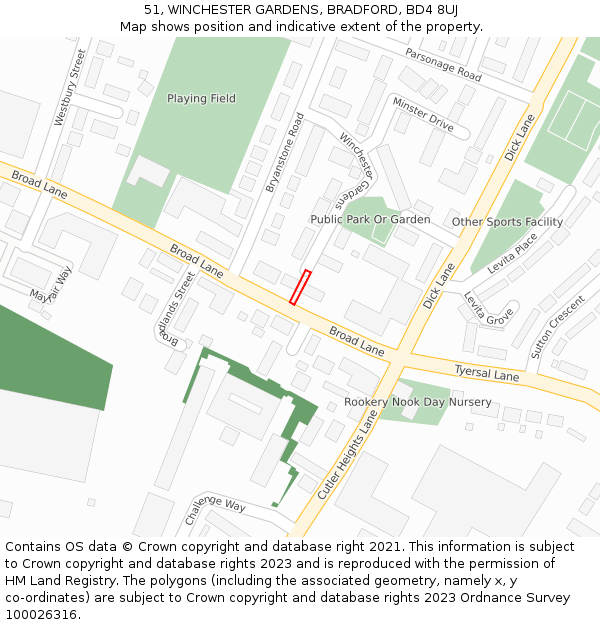 51, WINCHESTER GARDENS, BRADFORD, BD4 8UJ: Location map and indicative extent of plot