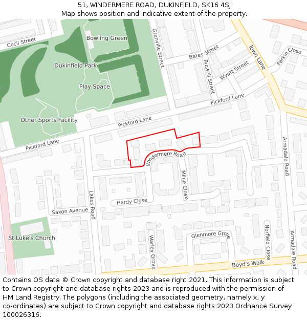 51, WINDERMERE ROAD, DUKINFIELD, SK16 4SJ: Location map and indicative extent of plot