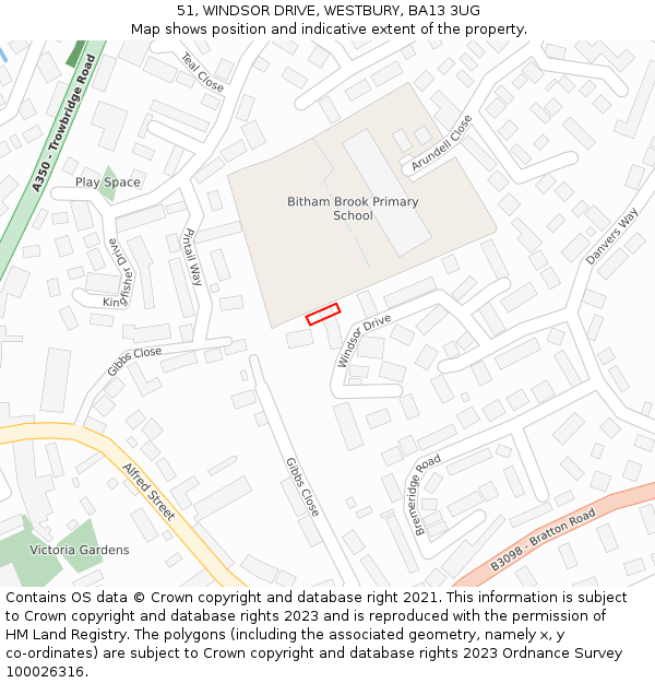 51, WINDSOR DRIVE, WESTBURY, BA13 3UG: Location map and indicative extent of plot