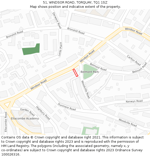 51, WINDSOR ROAD, TORQUAY, TQ1 1SZ: Location map and indicative extent of plot