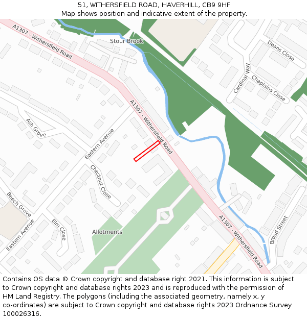 51, WITHERSFIELD ROAD, HAVERHILL, CB9 9HF: Location map and indicative extent of plot