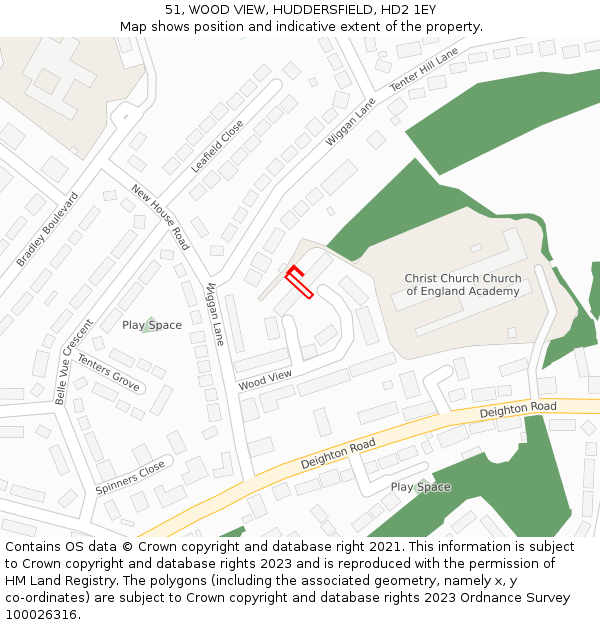 51, WOOD VIEW, HUDDERSFIELD, HD2 1EY: Location map and indicative extent of plot