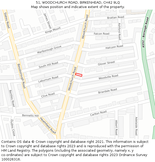 51, WOODCHURCH ROAD, BIRKENHEAD, CH42 9LQ: Location map and indicative extent of plot