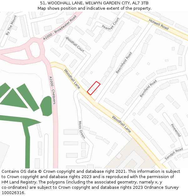 51, WOODHALL LANE, WELWYN GARDEN CITY, AL7 3TB: Location map and indicative extent of plot