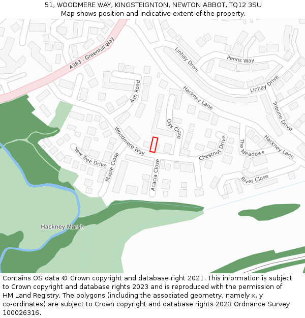 51, WOODMERE WAY, KINGSTEIGNTON, NEWTON ABBOT, TQ12 3SU: Location map and indicative extent of plot