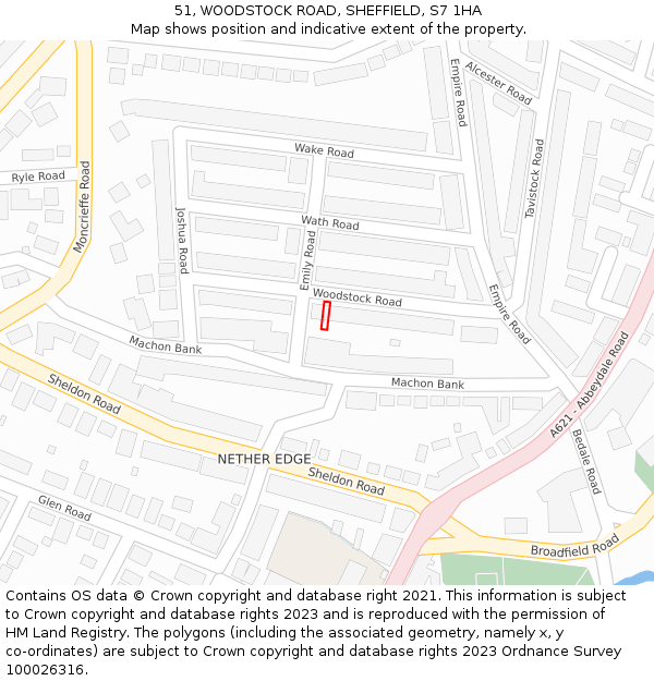 51, WOODSTOCK ROAD, SHEFFIELD, S7 1HA: Location map and indicative extent of plot
