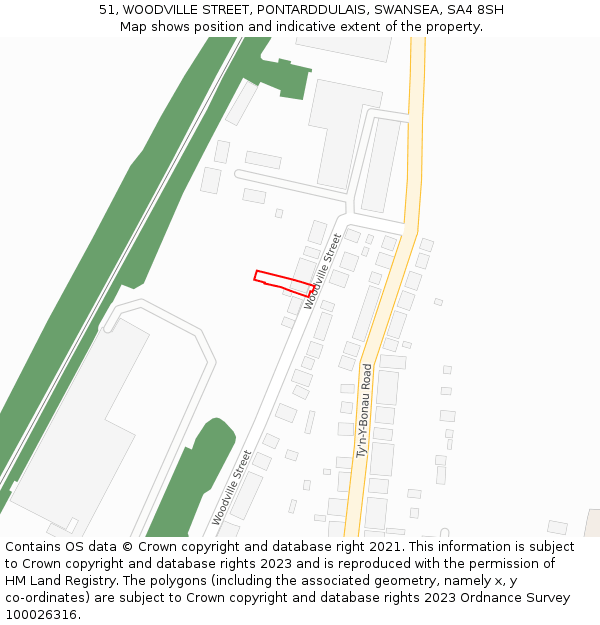 51, WOODVILLE STREET, PONTARDDULAIS, SWANSEA, SA4 8SH: Location map and indicative extent of plot