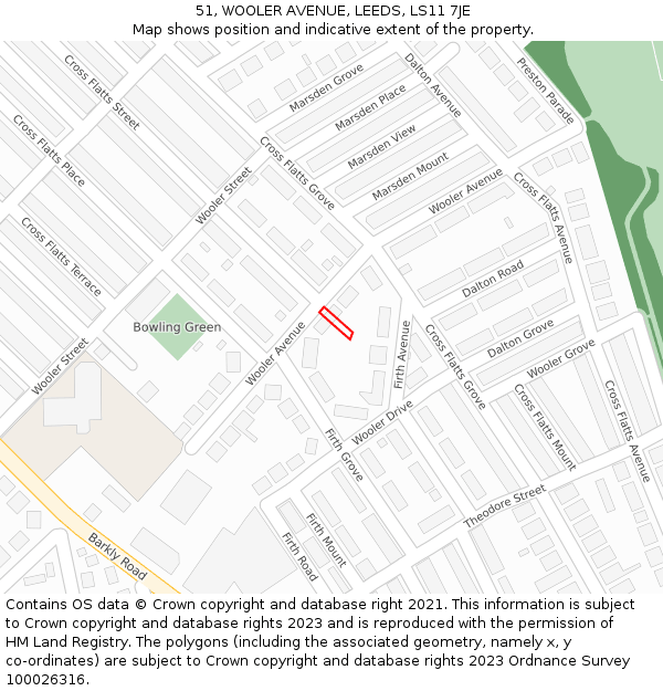 51, WOOLER AVENUE, LEEDS, LS11 7JE: Location map and indicative extent of plot
