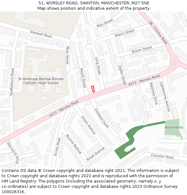 51, WORSLEY ROAD, SWINTON, MANCHESTER, M27 5NE: Location map and indicative extent of plot
