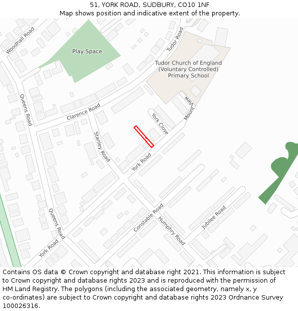 51, YORK ROAD, SUDBURY, CO10 1NF: Location map and indicative extent of plot
