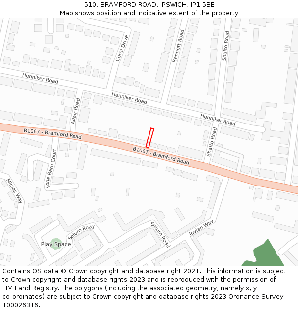 510, BRAMFORD ROAD, IPSWICH, IP1 5BE: Location map and indicative extent of plot