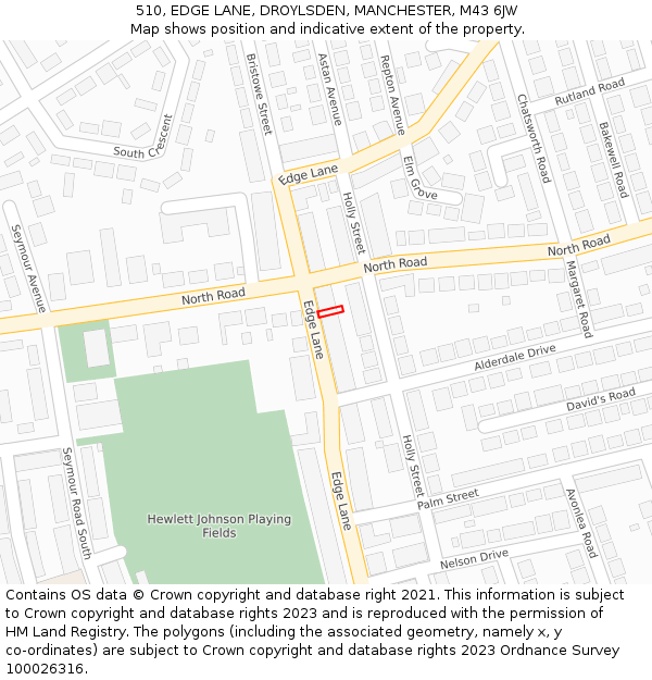 510, EDGE LANE, DROYLSDEN, MANCHESTER, M43 6JW: Location map and indicative extent of plot