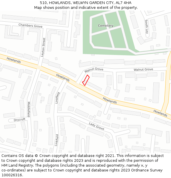 510, HOWLANDS, WELWYN GARDEN CITY, AL7 4HA: Location map and indicative extent of plot