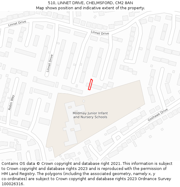 510, LINNET DRIVE, CHELMSFORD, CM2 8AN: Location map and indicative extent of plot