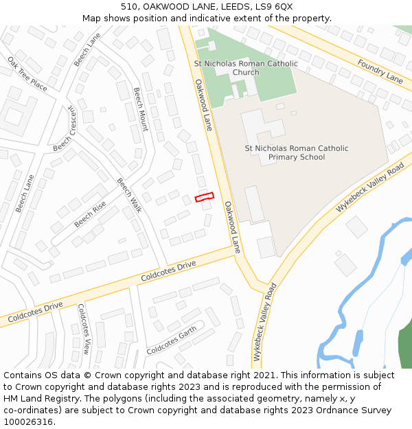 510, OAKWOOD LANE, LEEDS, LS9 6QX: Location map and indicative extent of plot