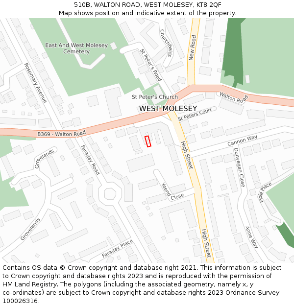 510B, WALTON ROAD, WEST MOLESEY, KT8 2QF: Location map and indicative extent of plot