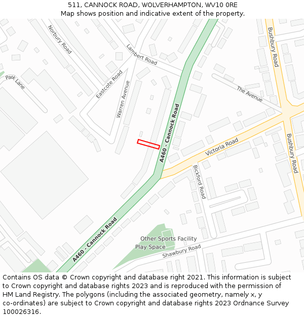 511, CANNOCK ROAD, WOLVERHAMPTON, WV10 0RE: Location map and indicative extent of plot