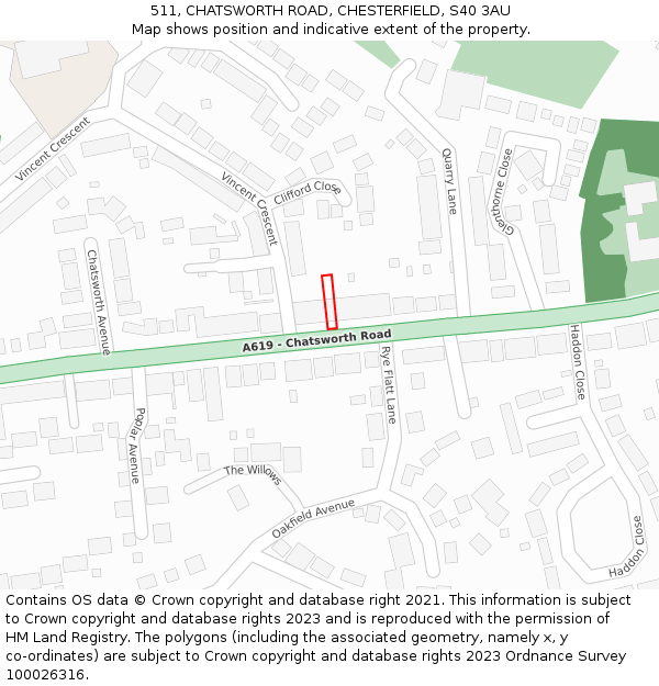 511, CHATSWORTH ROAD, CHESTERFIELD, S40 3AU: Location map and indicative extent of plot