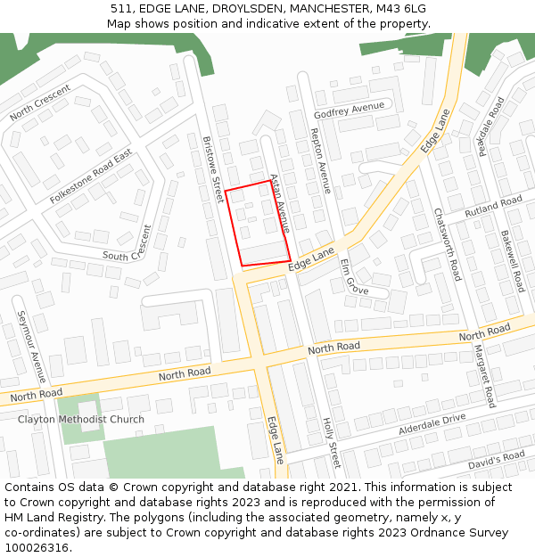 511, EDGE LANE, DROYLSDEN, MANCHESTER, M43 6LG: Location map and indicative extent of plot