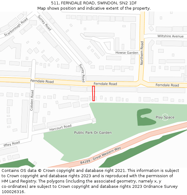 511, FERNDALE ROAD, SWINDON, SN2 1DF: Location map and indicative extent of plot