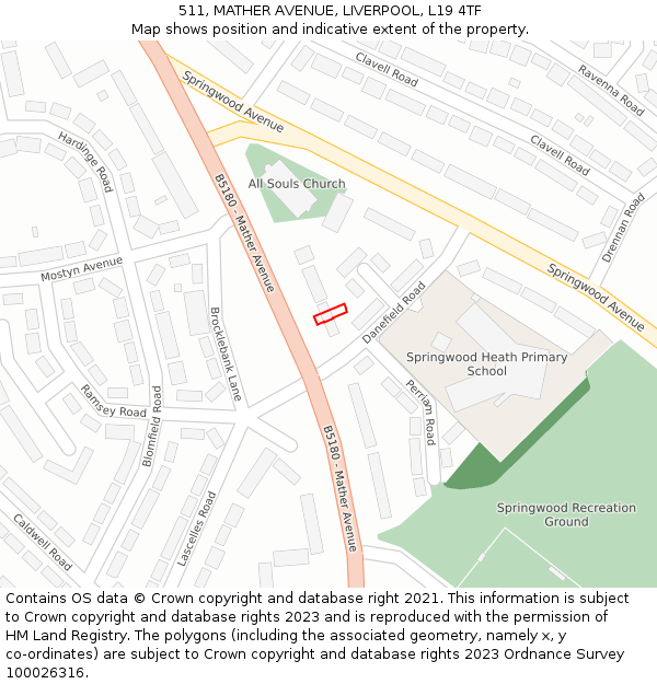 511, MATHER AVENUE, LIVERPOOL, L19 4TF: Location map and indicative extent of plot