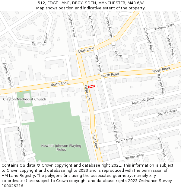 512, EDGE LANE, DROYLSDEN, MANCHESTER, M43 6JW: Location map and indicative extent of plot