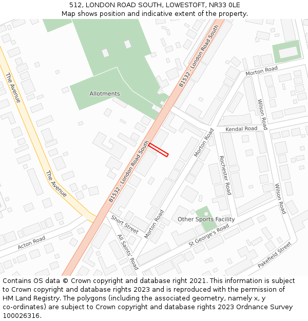 512, LONDON ROAD SOUTH, LOWESTOFT, NR33 0LE: Location map and indicative extent of plot