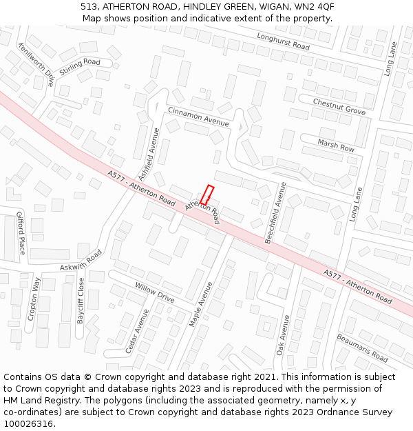 513, ATHERTON ROAD, HINDLEY GREEN, WIGAN, WN2 4QF: Location map and indicative extent of plot