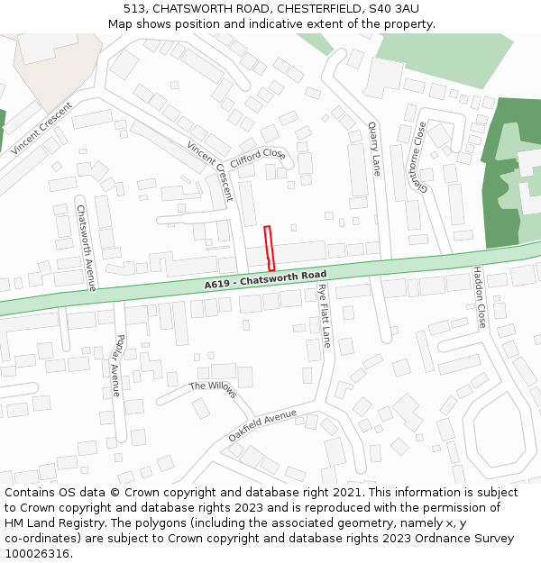 513, CHATSWORTH ROAD, CHESTERFIELD, S40 3AU: Location map and indicative extent of plot