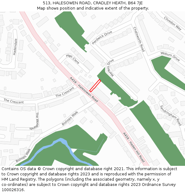 513, HALESOWEN ROAD, CRADLEY HEATH, B64 7JE: Location map and indicative extent of plot