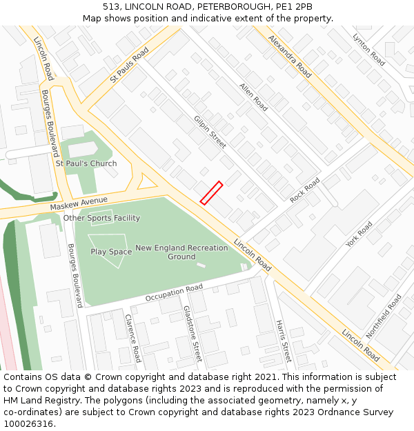 513, LINCOLN ROAD, PETERBOROUGH, PE1 2PB: Location map and indicative extent of plot