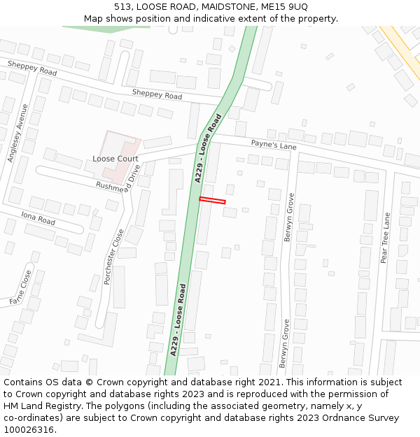 513, LOOSE ROAD, MAIDSTONE, ME15 9UQ: Location map and indicative extent of plot